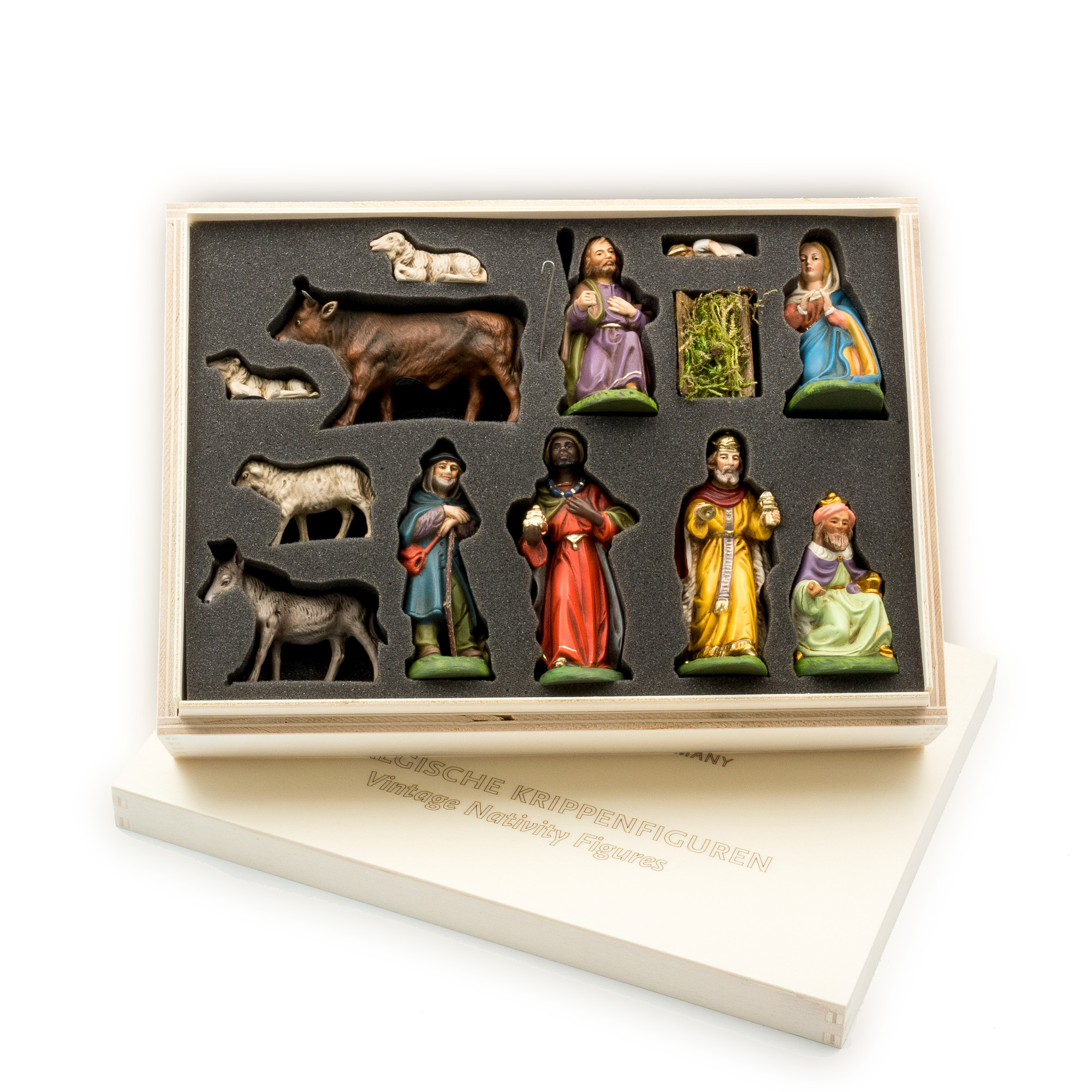Krippensatz, 12 Teile, zu 10cm Krippenfiguren - Original MAROLIN® - Krippenfiguren für Ihre Weihnachtskrippe - Made in Germany