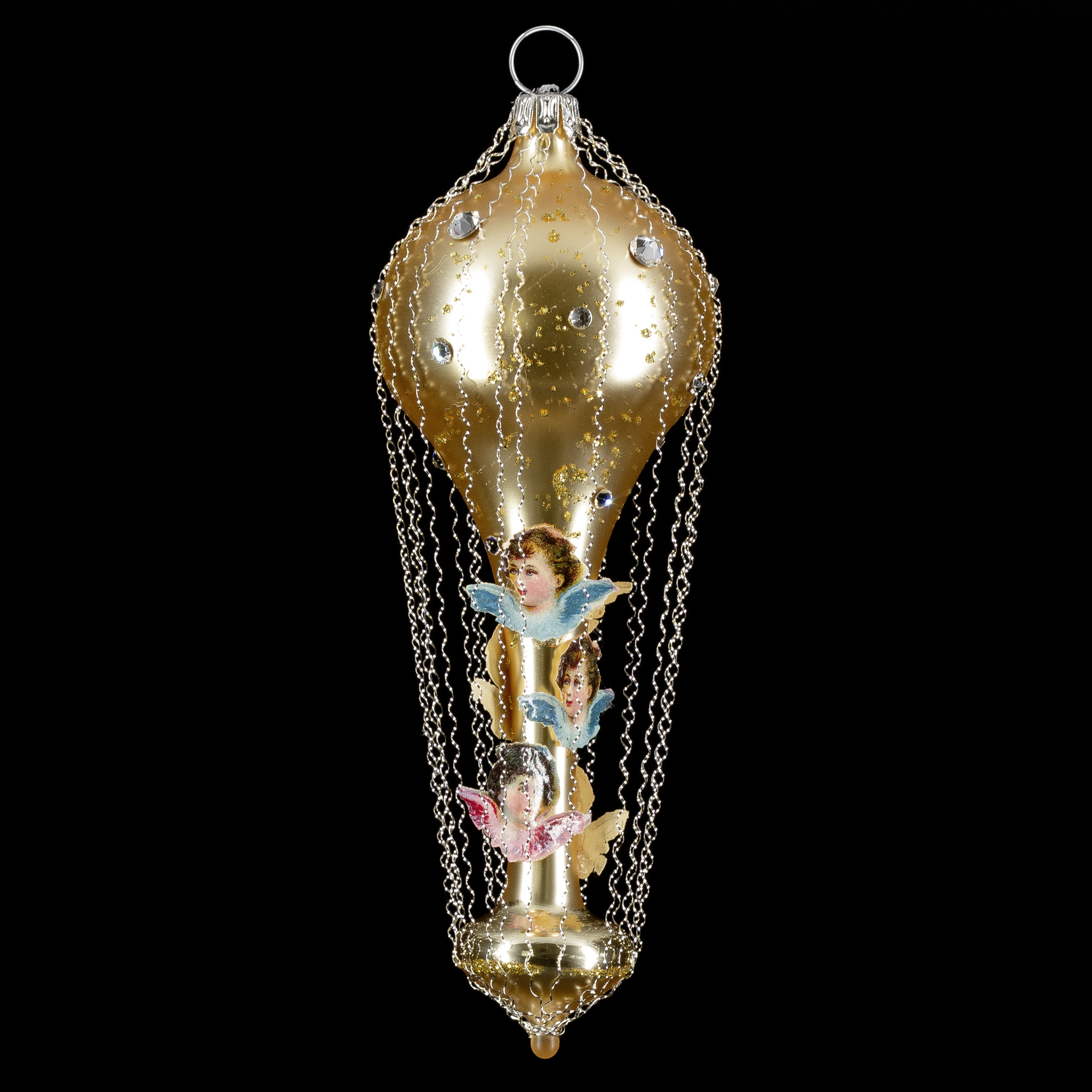 Ballon mit Engelskopf-Oblaten und Swarowsky-Kristallen, gold