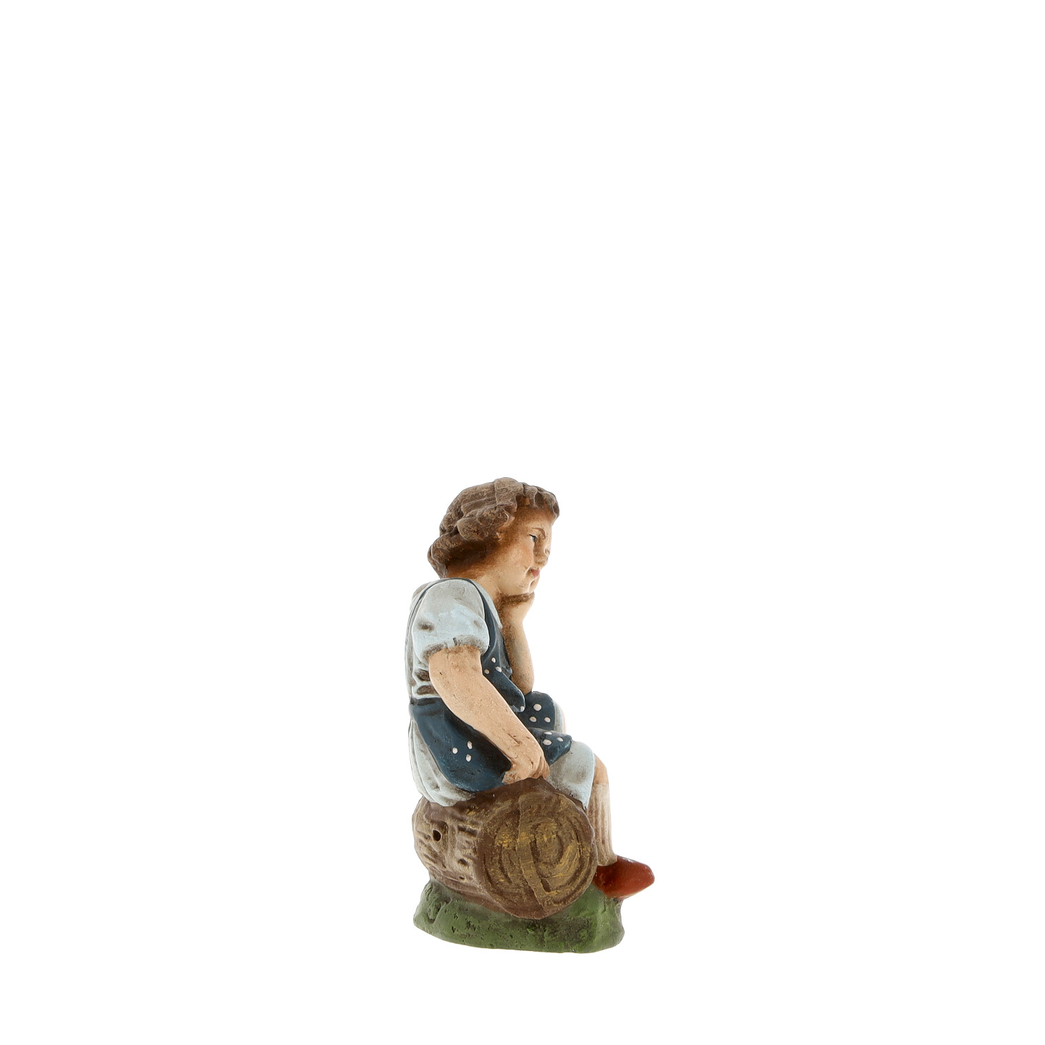 Mädchen auf Holzstamm sitzend, zu 12cm Marolin Krippenfiguren - made in Germany